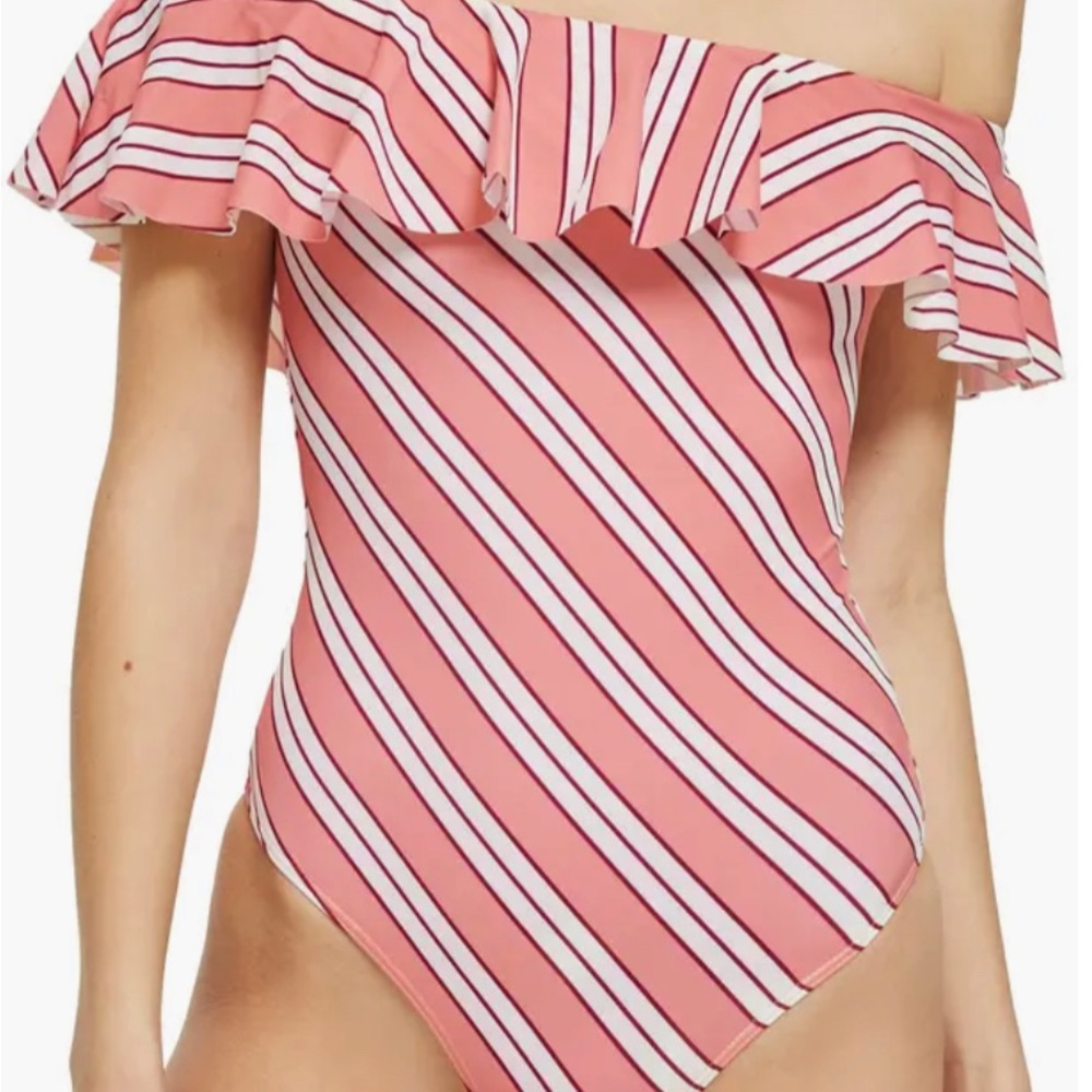 TOPSHOP Ruffle Off the Shoulder One-Piece Swimsuit - Picture 6 of 7